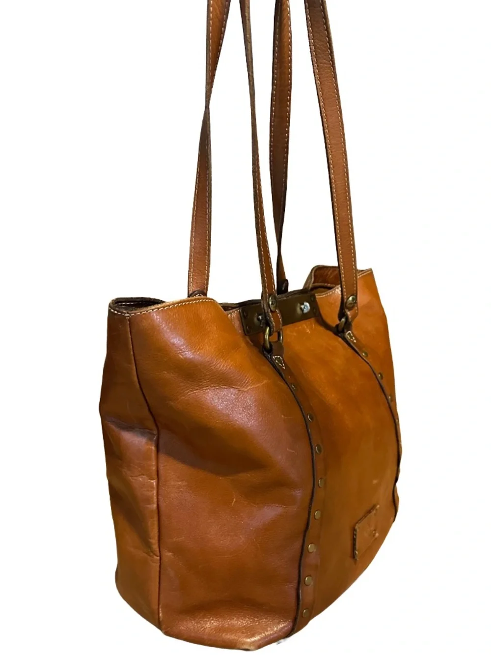PATRICIA NASH COGNAC BROWN LEATHER BENVENUTO LARGE SHOULDER BAG